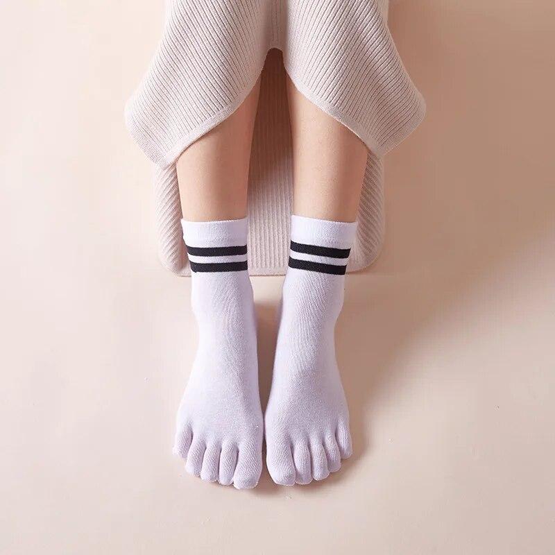 1Pairs Kids Toe Socks Striped Cotton-finger Socks for 4-12T Children Boys Girls Casual Five Toes Tennies Breathable Short Socks