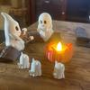Ghost Campfire Gathering Scene Resin 2 Ghosts with Cat/Dog Making Smores Figurine Flickering LED Bonfire Halloween Night Light