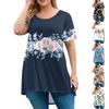 Women's Fashion Large Size Round Neck Short Sleeve Casual Print Loose Pullover Top