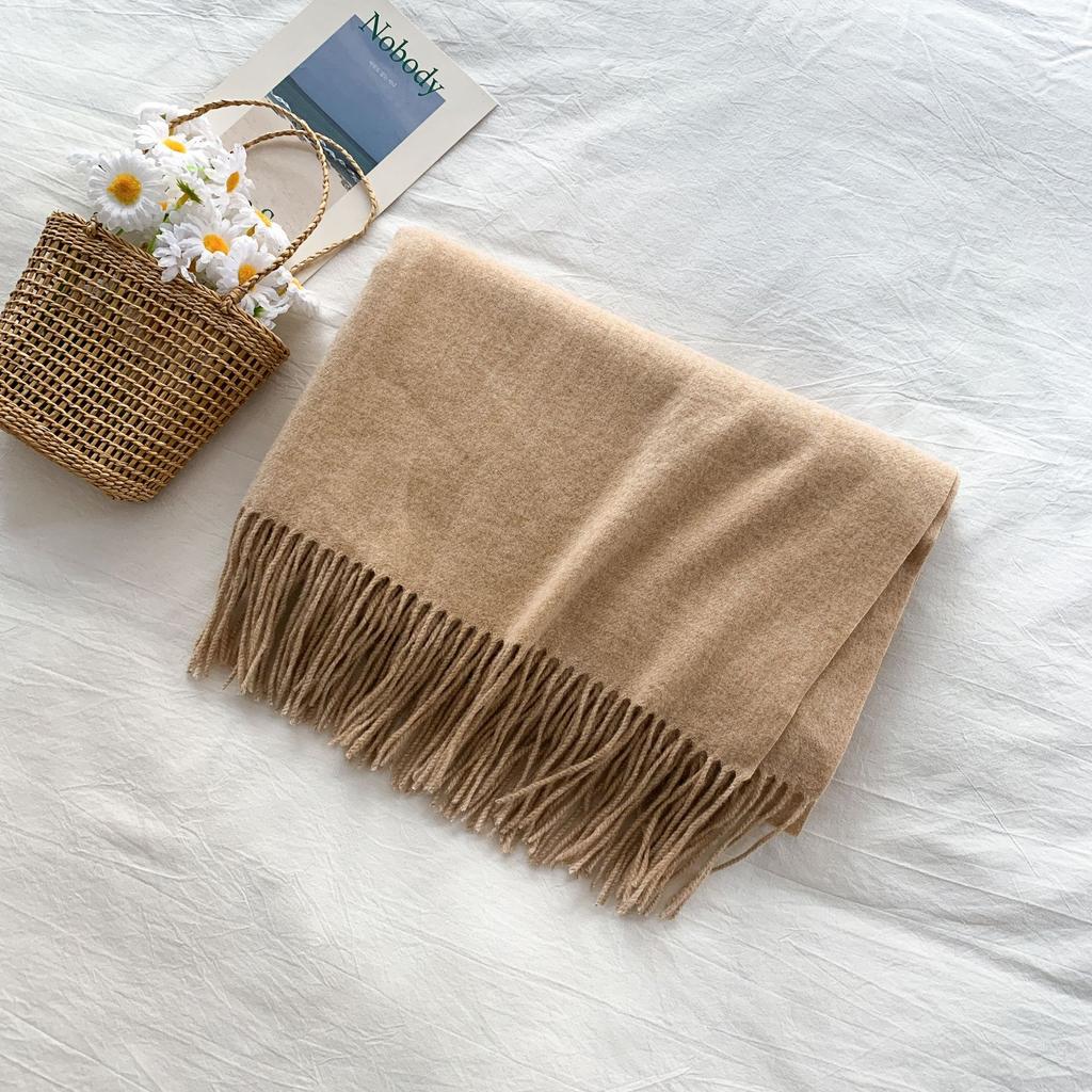 Cashmere Hand Feel Autumn And Winter Solid Color Scarf Women'S Thick Tassel Simple And Versatile Soft And Warm Imitation Cashmere Shawl