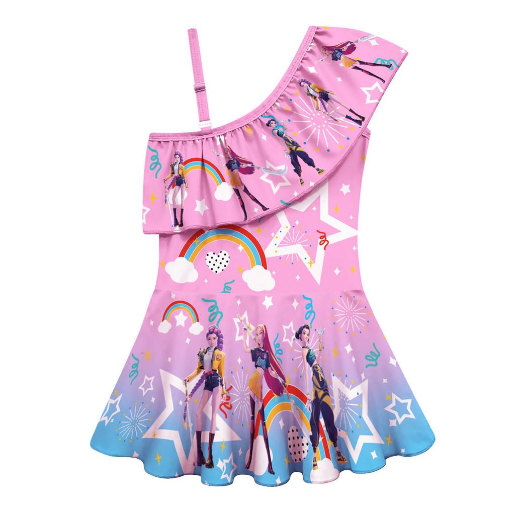 Детский Девочки Аниме Мультфильм K-Pop Руми Зои Мира Принт Слитный Купальник Купальник