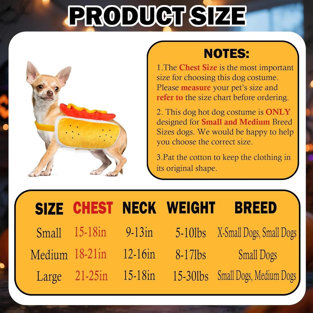 Dog Halloween Costumes Funny Pet Dogs Hot Dog Costume for X-Small Small Medium Dogs Cats Pets (Medium)