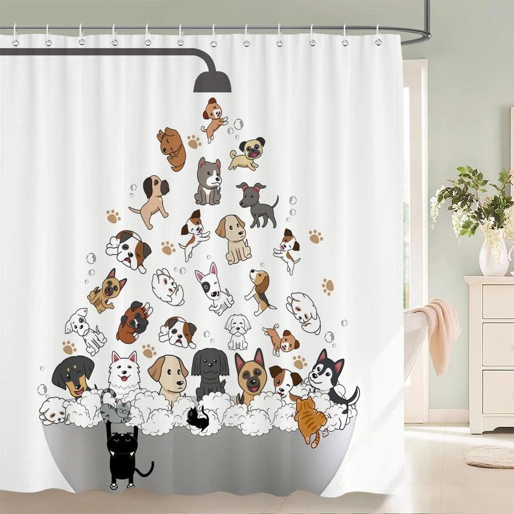 Cartoon Shower Curtain Animal Map Shower Curtains Baby Waterproof Polyester Fabric for Bathtub Bath Room Decor with Hooks