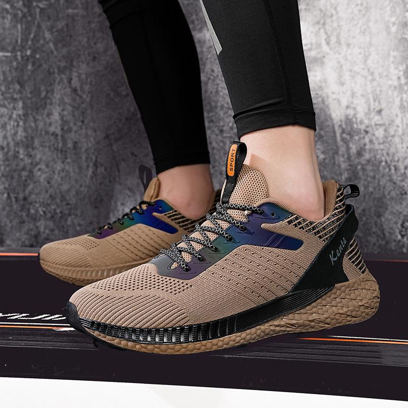 2025 spring trendy large size sports shoes men's thickened fly-woven running shoes lightweight breathable travel shoes trendy commuter shoes