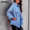 JPNTKY Женские винтажные повседневные однотонные принтованные куртки и пальто с длинным рукавом и воротником-поло на осень-зиму
