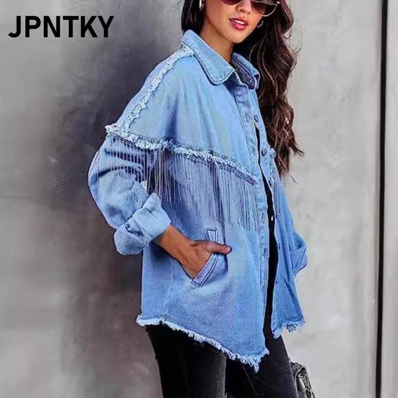 JPNTKY Женские винтажные повседневные однотонные принтованные куртки и пальто с длинным рукавом и воротником-поло на осень-зиму