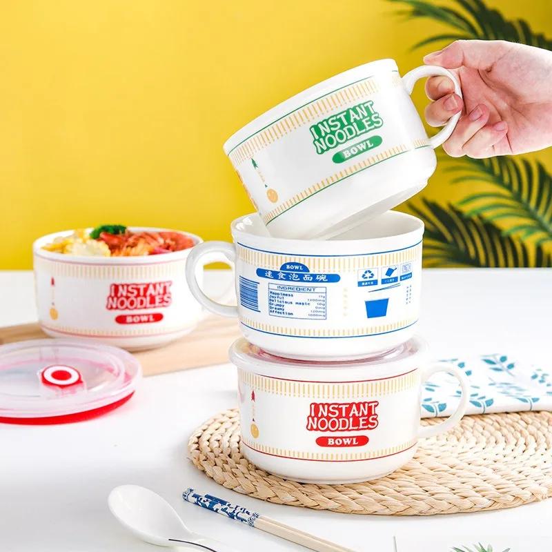 Миска для быстрого приготовления рамена Керамика Корейская миска для лапши быстрого приготовления с крышкой Фруктовый салат Рисовый суп Чаша Домашняя посуда Кухонные принадлежности