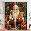2pcs,2D Plane Printing Creative Curtains Santa Kitten Christmas Presents (2) Polyester Woven (without Rod) Decorations Inside