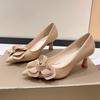 Сексуальные роскошные женские туфли-лодочки 2025 Новые модные туфли для женщин с бантом для платья Цветы Вечеринка Одинарные туфли Острый носок Женские туфли на высоком каблуке