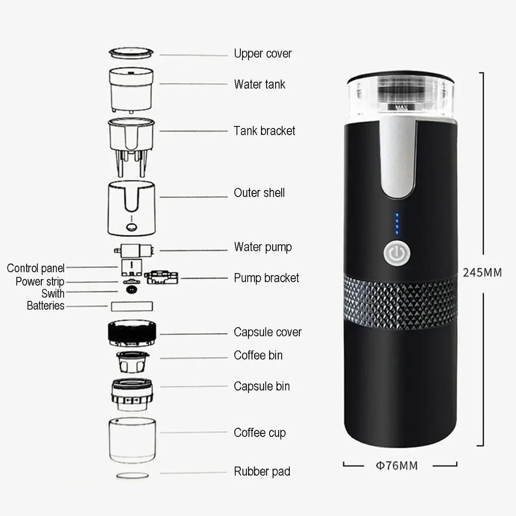 2024 New Wireless Portable Fully Automatic 170ML Coffee Maker Starts Handheld Small Travel Brewing Machine with One Button