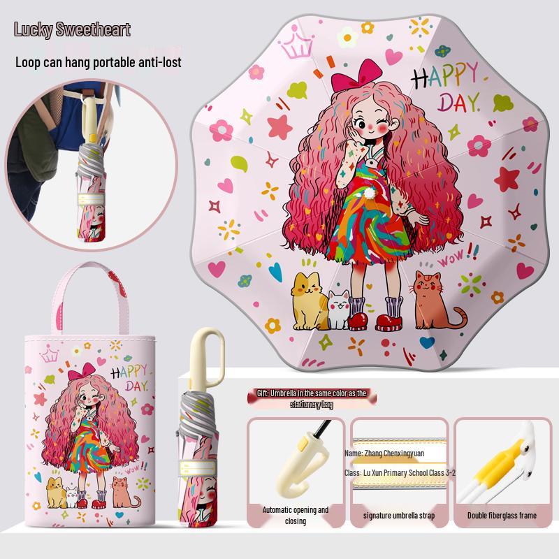 Автоматический складной детский зонт двойного назначения с кольцевой пряжкой – Защита от солнца для школьников и школьниц