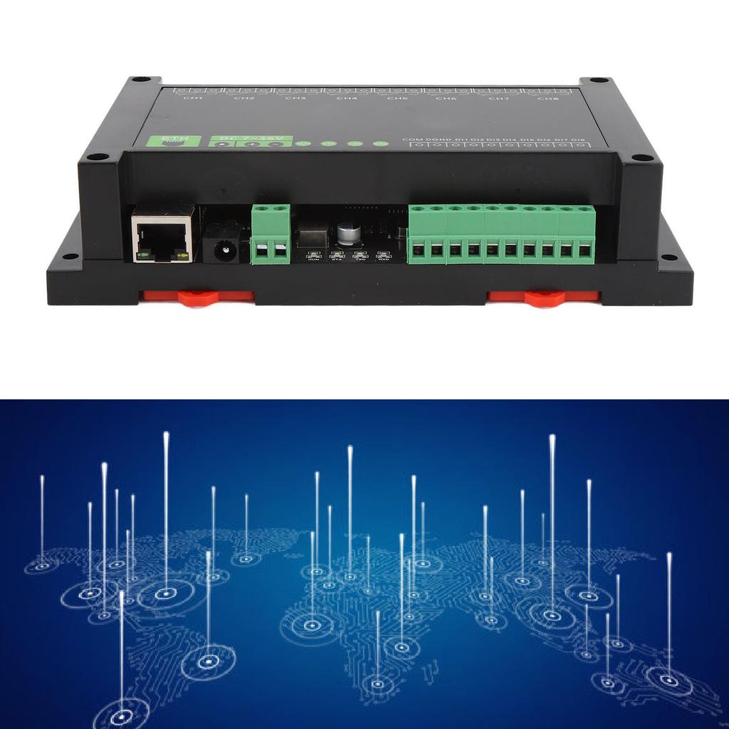 8CH Ethernet Relay Module, 5.5x2.1 Power Interface 7-36V Terminal Block RTU s Protocol Ethernet Communication with PoE