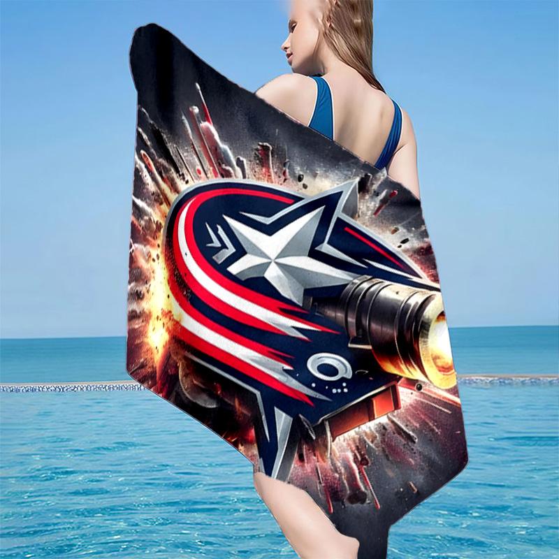 Пляжное полотенце из микрофибры Columbus Blue Jackets, Мягкое и впитывающее, Быстросохнущее, Идеально для летних путешествий, Необходимый аксессуар для пляжа, Подарки для бассейна
