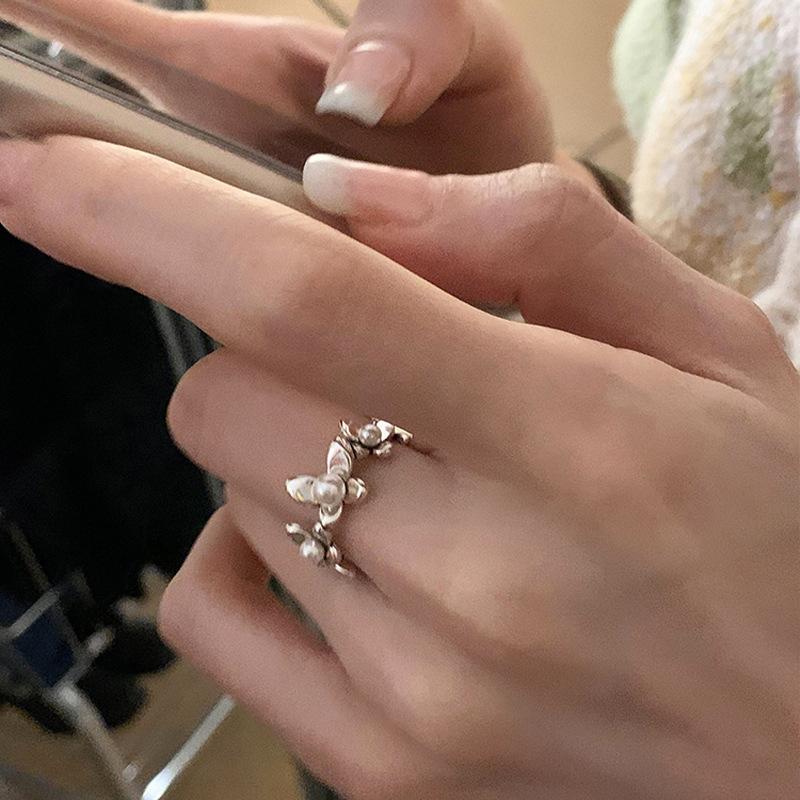 Xiaomi Real 925 Sterling Silver Personality Flower Pearl Adjustable Retro Ring Fine Jewelry For Women Party Elegant Accessories