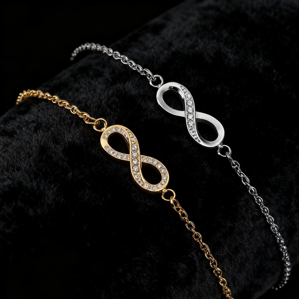 Valentine's Day Infinity Symbol Necklace Zircon Charm Bracelet Set Gold Stainless Steel Pendant Women Fashion Jewelry Gift