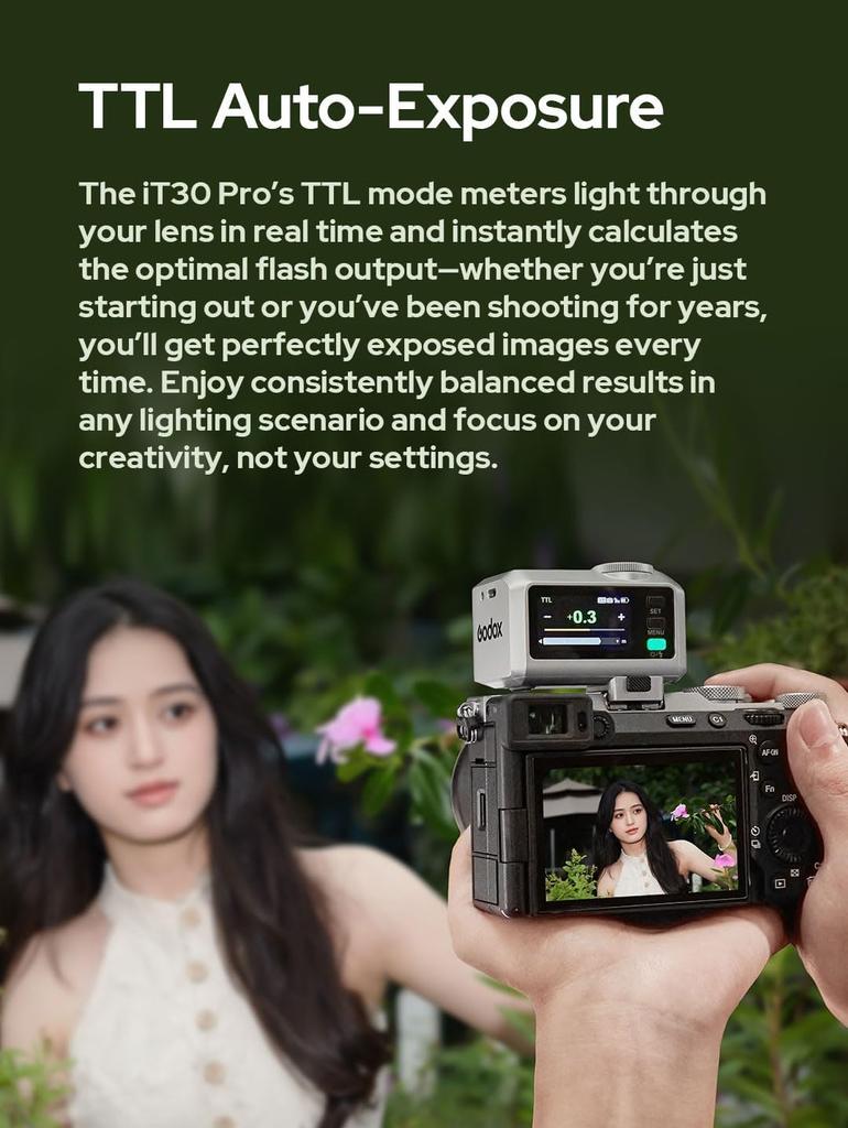 Вспышка Godox iT30Pro S для камеры, сенсорное управление, быстрая перезарядка, легкий дизайн с зарядкой, компактная, 560 полных вспышек, управление светом, рассеиватель для Sony