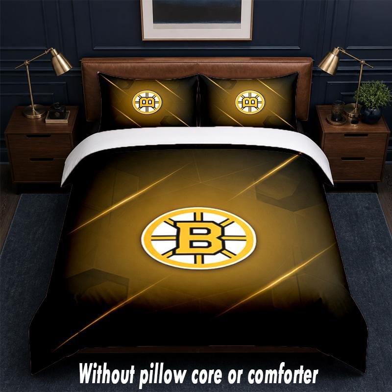 Boston Bruins Design Bed Bedding Set 1 Duvet Cover + 2 Pillowcases Soft Breathable Household Bed Linens