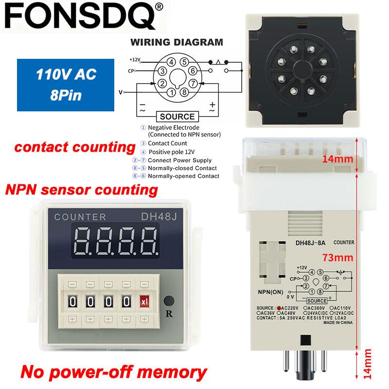 DH48J Counter Relay 1-999900 8 Pin 11Pin DC12V 24V AC110V 220V Contact Electronic Preset Digital Display Relay With Base 1