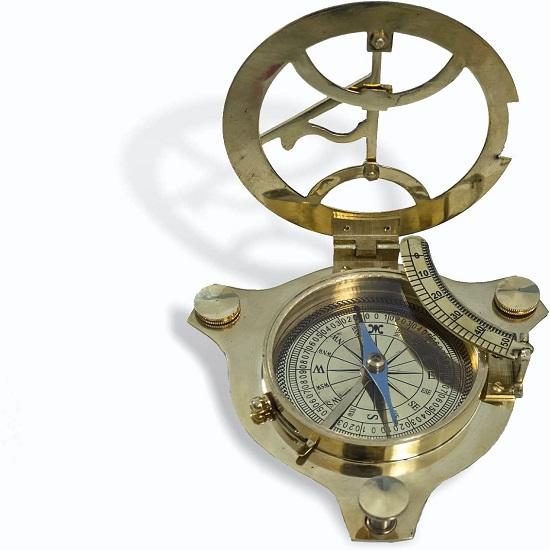 12.7cm  Nautical Brass Sundial with Compass Clock | Antique Design