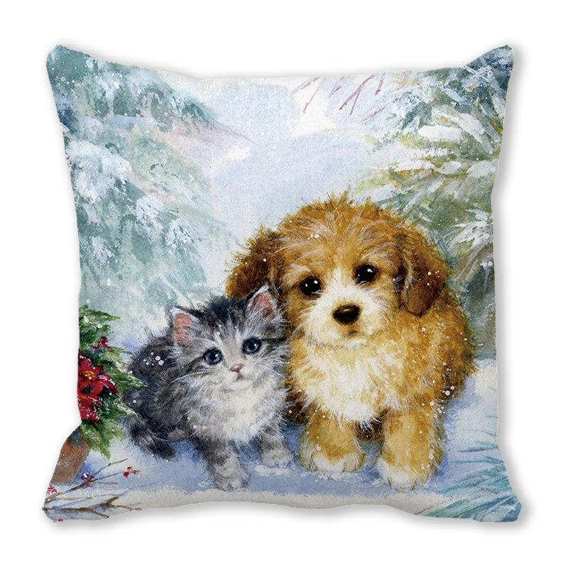 Рождество кошка собака 2022 новый год рождественское украшение подушка наволочка снеговик подарок