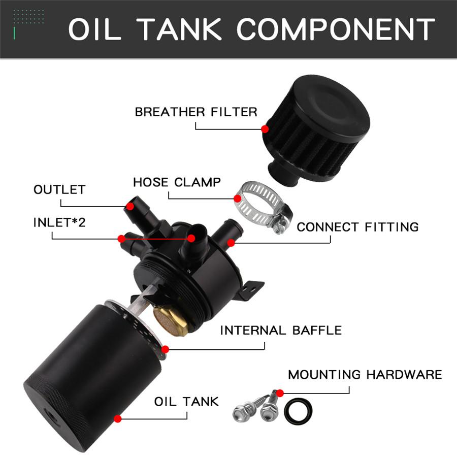 3-Port Oil Reservoir Catch Can Tank with Drain Valve & Breather Filter Universal