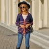 Новый осенне-зимний кардиган на шнуровке с полосатыми цветовыми блоками свободного кроя и стройнящий. Хорошо сочетается с вязаным свитером для женщин