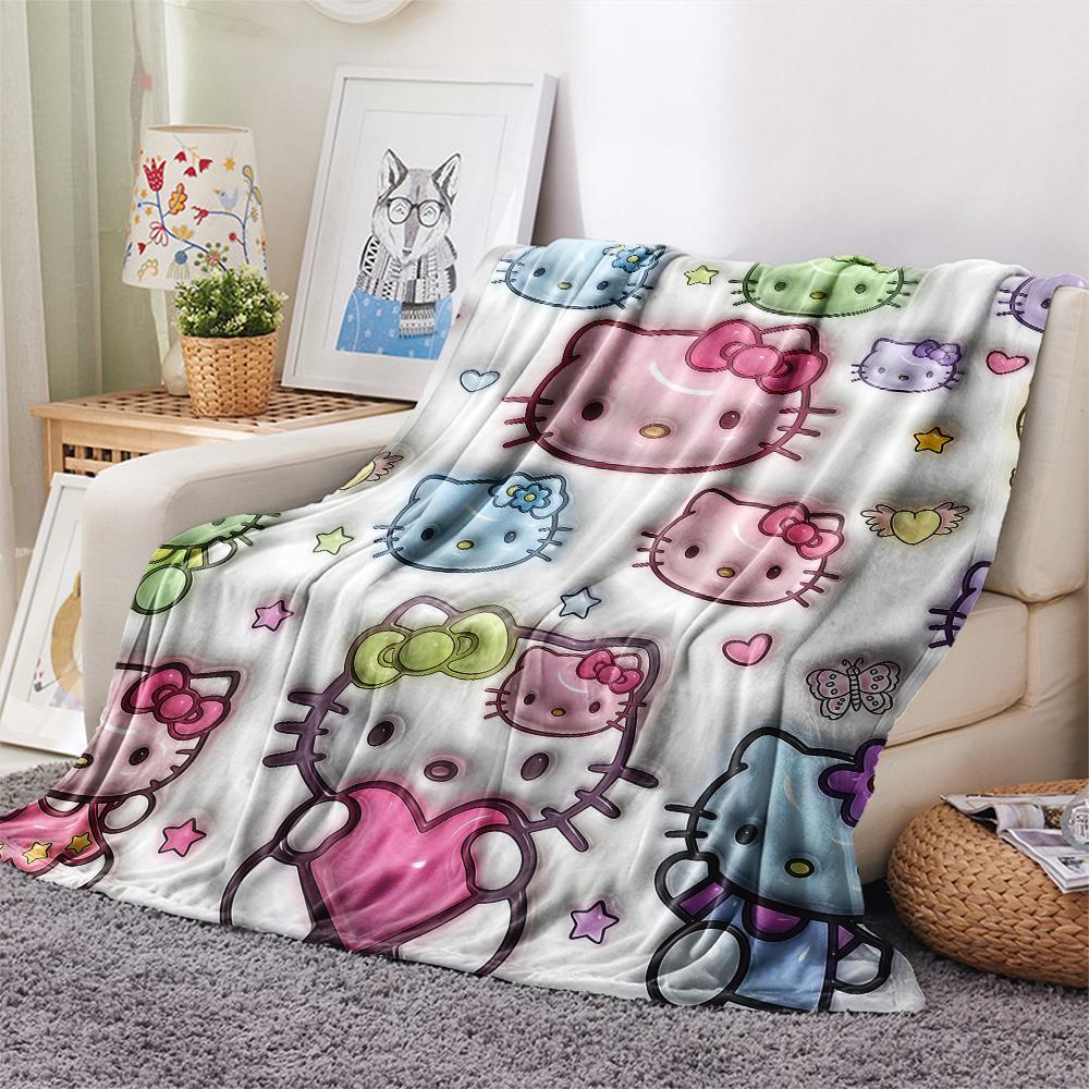 1 шт. Фланелевое одеяло с милым принтом Hello Kitty, Высокое качество, Для всех сезонов, Декор для дома, Тепло и уют, Идеально для рождественских подарков