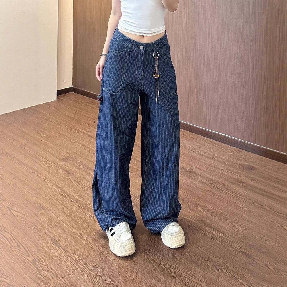 Женские джинсы-карго JYL Американский пэчворк Многокарманные Нишевые Bootcut Широкие Джинсовые