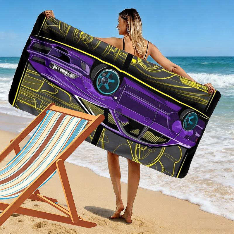 Purple Race Car 2D Flat Print Beach Towel, Large Soft Quick Dry Towel for Beach Camping Swimming.MSTJ0918362