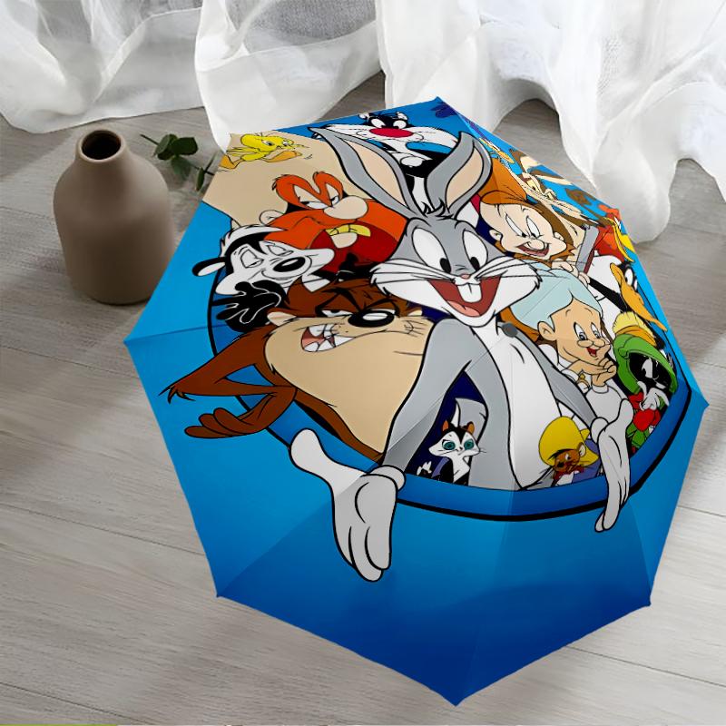 Автоматический зонт с тематикой Looney Tunes, легкий и портативный, 8 спиц, идеально подходит для путешествий на свежем воздухе, на дни рождения, Рождество, в качестве подарков.