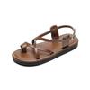 Sheepskin Version~ Leather Sandals Women's Summer Flat-bottomed Versatile Set Toes Crossed with Beach Roman Shoes