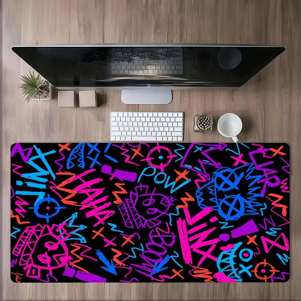 Graffiti Mouse Pad Large Computer Office Game Table Mat Rubber AntiSlip Stitched Edge Keyboard Mats 60x30 Desk Pads