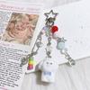 Creative Cute Flocked Kitten Strawberry Pendant Keychain Sweet Animal Keyring Backpack Decoration Accessories Best Friend Gifts