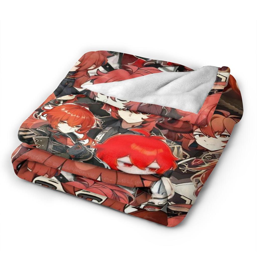Genshin Impact Diluc Game  Warm Soft Blanket  Camping Plush Throw Blanket Graphic Bedroom Flannel Bedspread Sofa Bed Cover