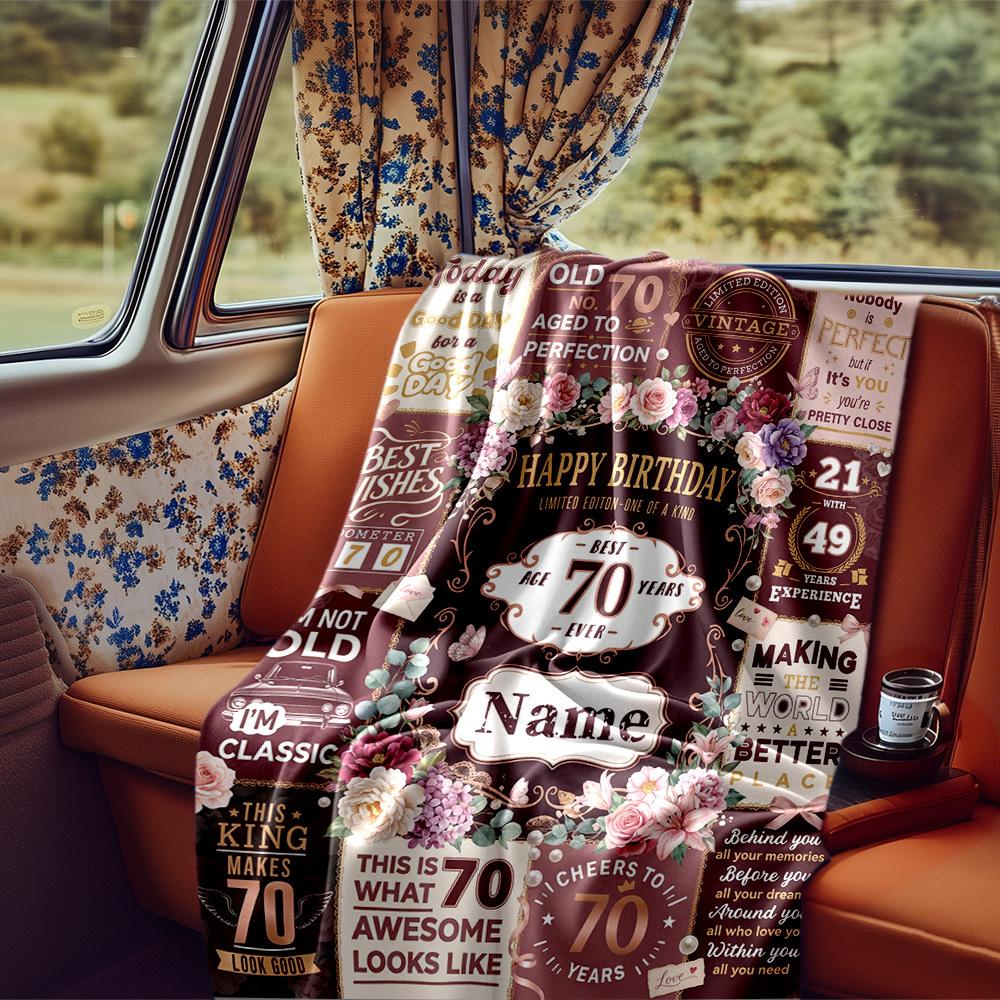 Happy 70Th Birthday Celebration Blanket Personalized Name Soft Comfortable Stylish Blanket Car Blanket Perfect For Travel Camping Outdoor Home