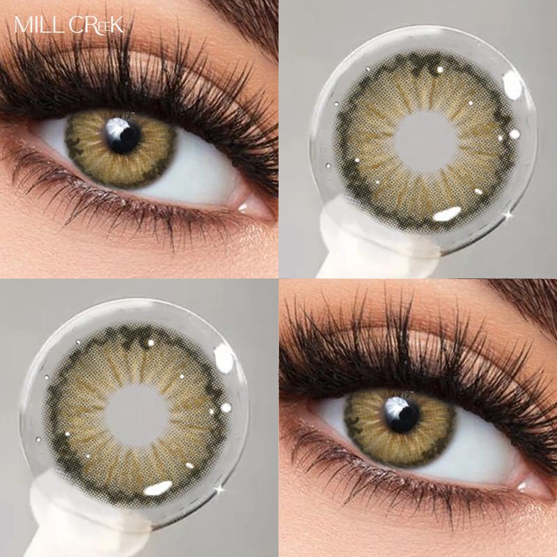 Контактные линзы Mill Creek Sweet Secret Color с гибридной радужной оболочкой 14,5 мм, синие/серые/коричневые, годовые контактные линзы