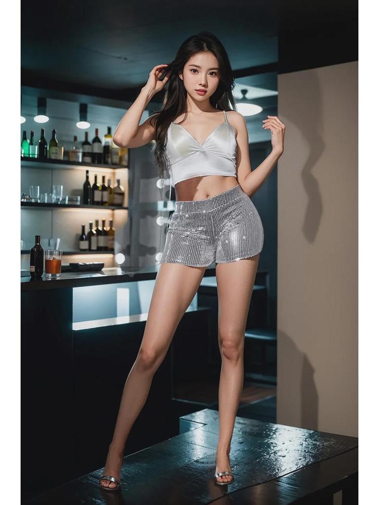 Новые женские шорты с высокой талией, расшитые пайетками — европейский и американский стиль с высокой эластичностью для стильного повседневного образа и выступлений в баре