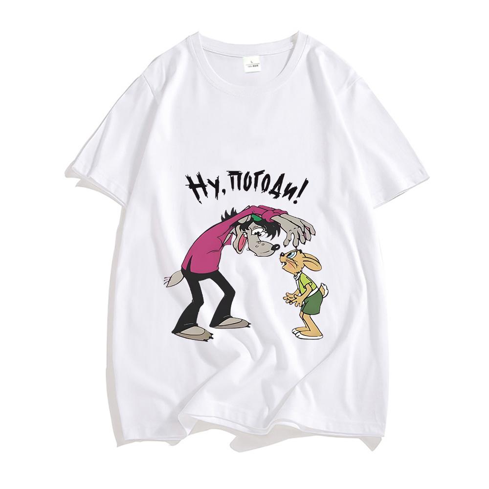 Nu Pogodi Well Just You Wait Wolf Hare T-shirt Funko Pop Kawaii Tee-shirt Short Sleeve Cute Tshirt Ropa Hombre Cotton Clothes