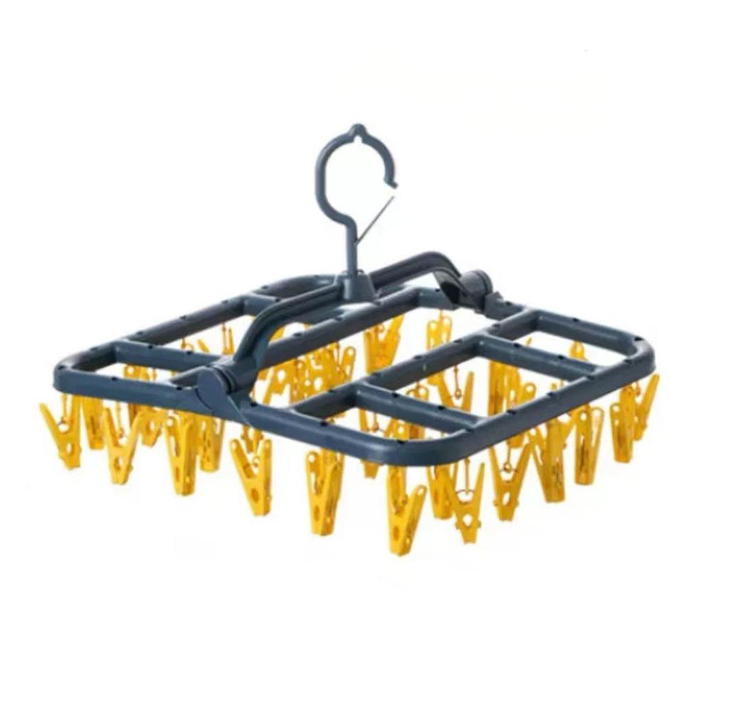 Foldable Multi-Function Clothes Drying Rack with Windproof Clips
