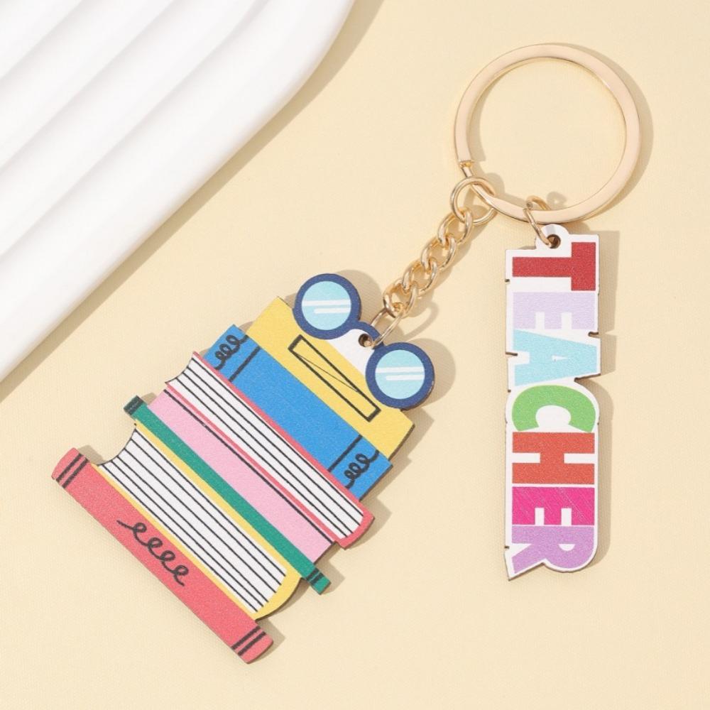 Geometric Shape Teacher's Day Keychain Wooden Pen Holder Key Ring Graduation Ceremony
