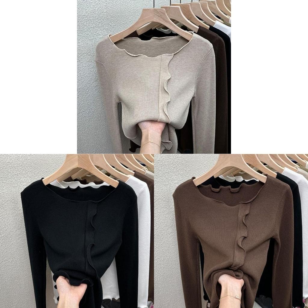 Elegant Womens Knitted Top With Solid Color Design For Plus Size Fall Winter Wear