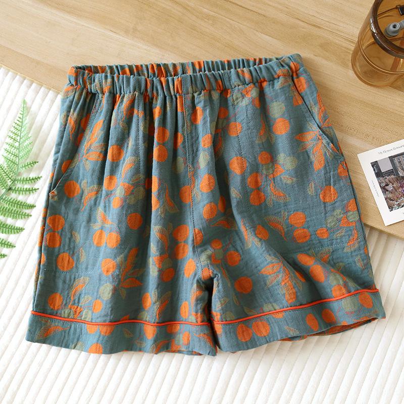 Летние женские шорты 100% хлопок винтажная пряжа ткачество напечатанная пижама тонкие свободные карманы шорты домашние брюки