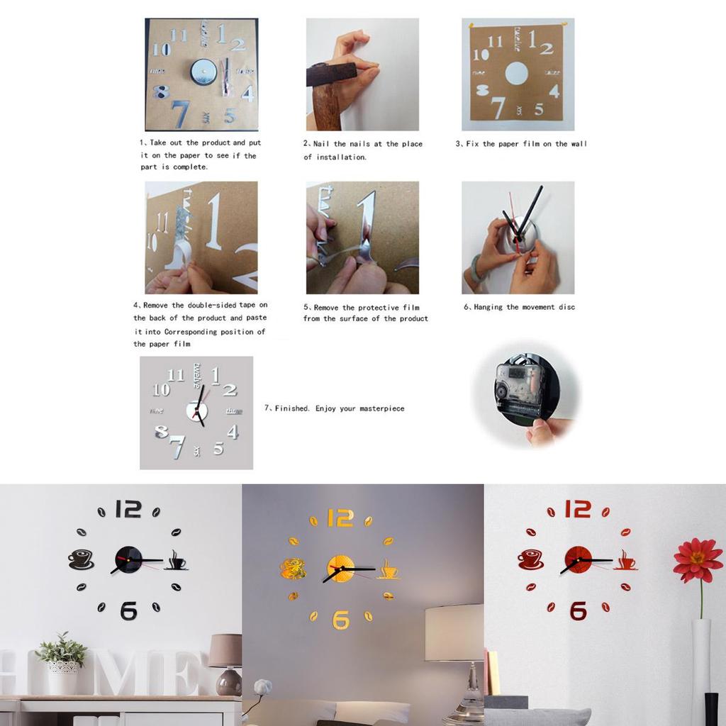 Элегантные 3D DIY Наклейки на стену в виде акрилового зеркала в форме кофейной чашки с часами для домашнего декора, наклейки-муралы