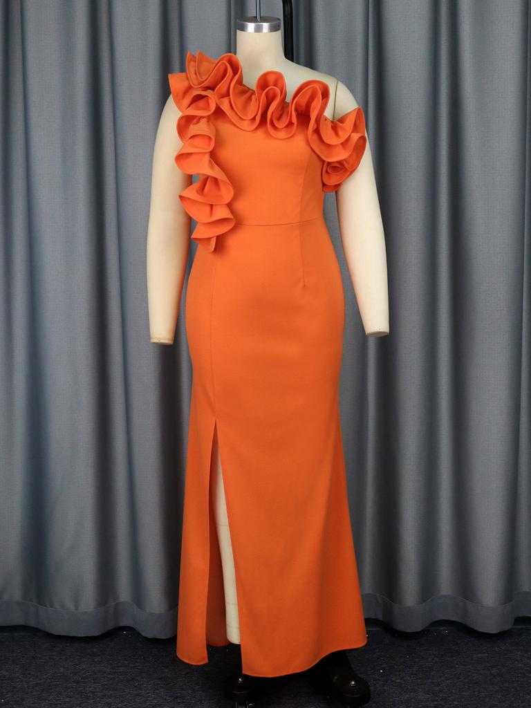 AOMEI Оранжевые вечерние платья с оборками на одно плечо, высокой талией и разрезом, вечерние наряды для женщин на бедрах