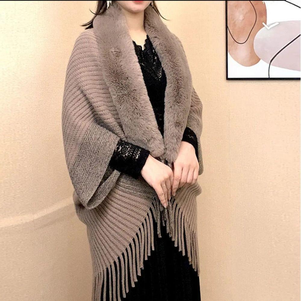 Wedding Cloak Evening Dresses Faux Fur Collar Knitting Shawl Winter Warm Plush Wraps