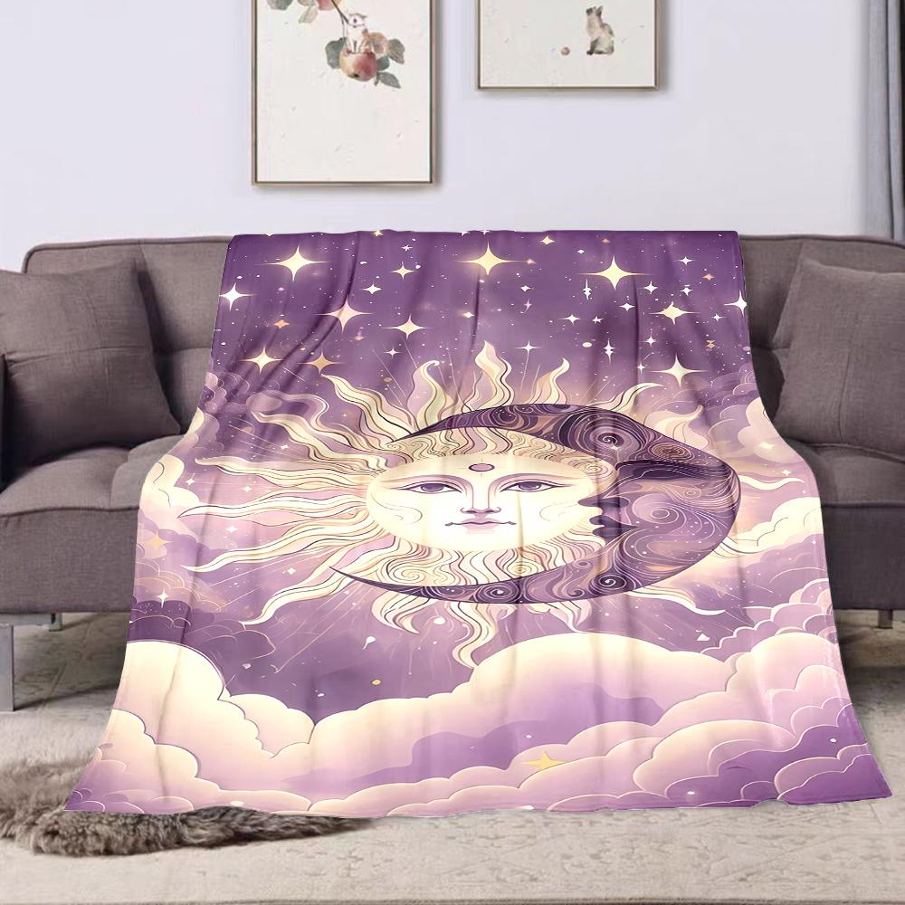 Sun and Moon Celestial Art Design Patterned flannel blanket perfect for the bedroom living room, sofa, or a little nap