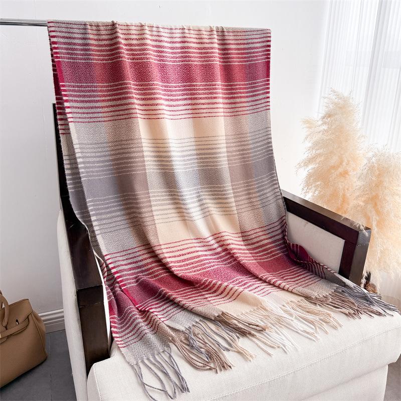 Простой женский шарф в клетку в корейском стиле, шаль из имитации кашемира, зимний толстый теплый шейный платок, эшарп, накидка, дизайнерский женский