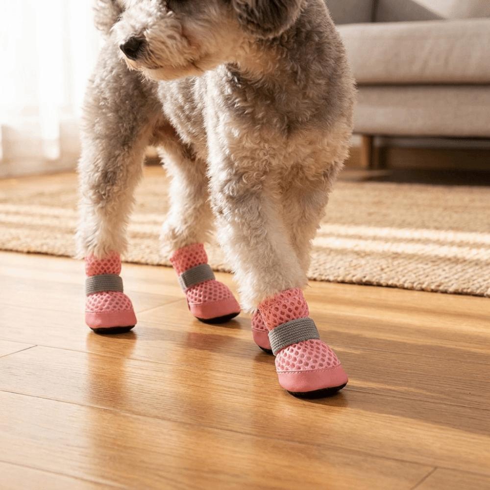 4PCS/SET Anti-Slip Dog Mesh Shoes Breathable Dog Foot Cover Lightweight Puppy Boots Summer Walks