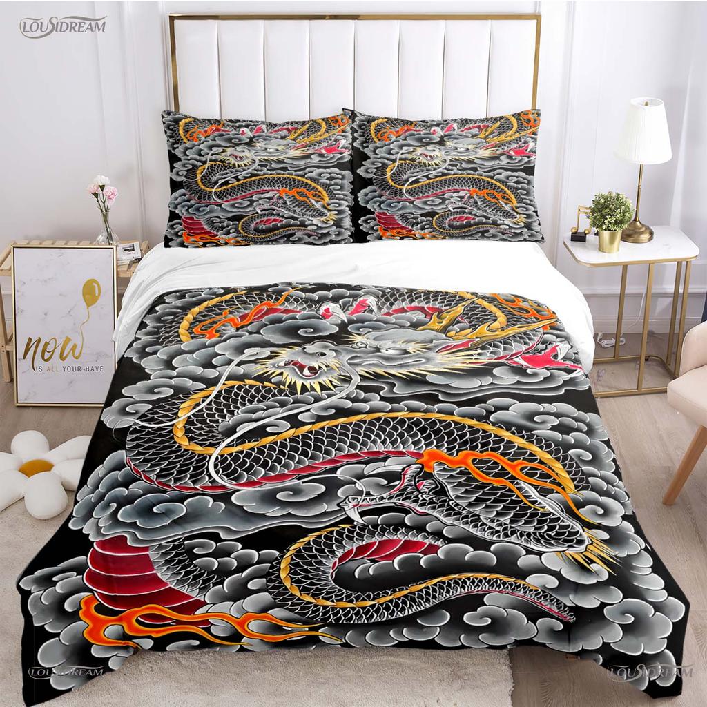 Fashion Dragon and Tiger Battle All Season Duvet Cover Bedding Sets Soft Quilt Cover and Pillowcases Single/Double/Queen/King