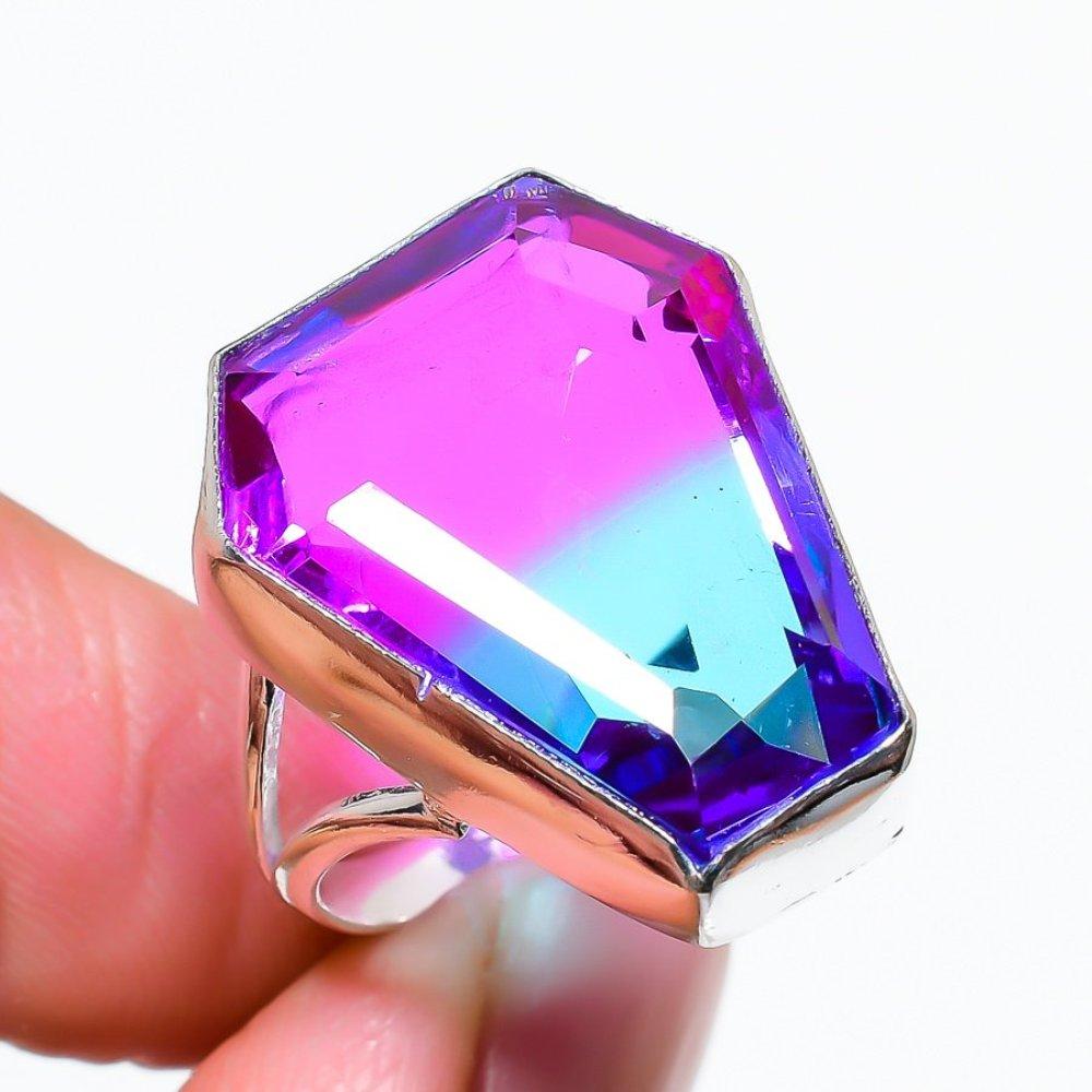 Кольцо из серебра 925 пробы с натуральным двухцветным турмалином, размер 10 k6h31